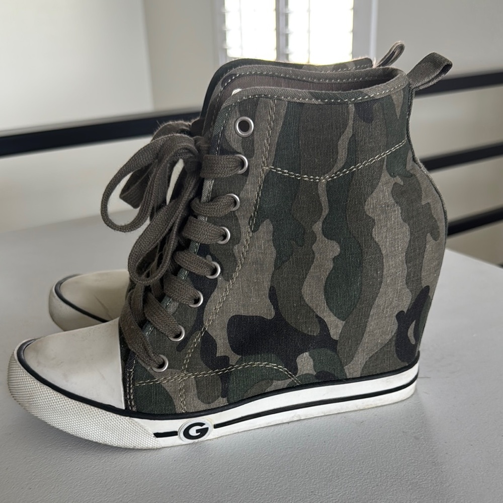 G by Guess Green and White Sneakers with Hidden Wedge
